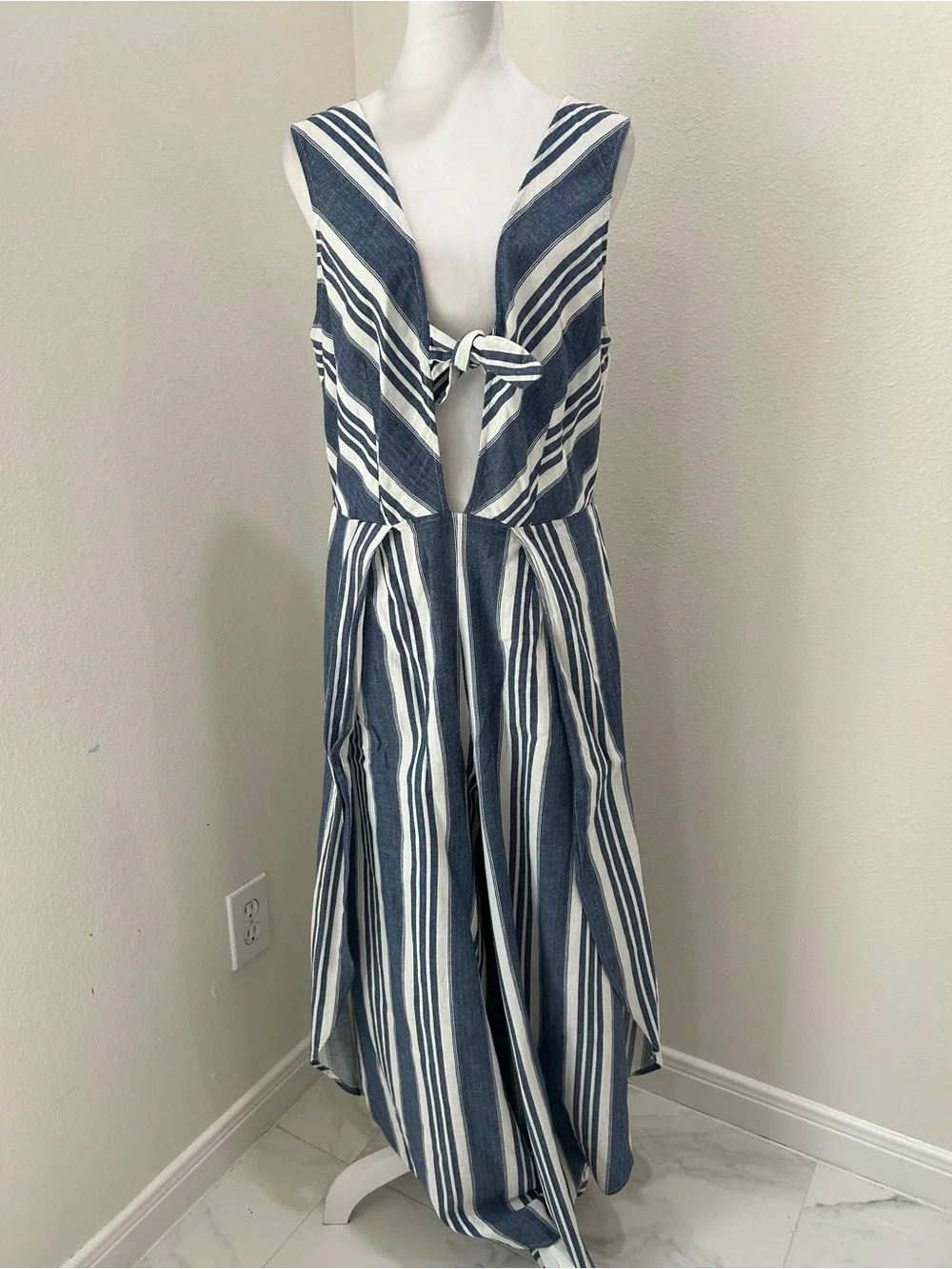 Altar’d State Striped Blue & White Wide-Leg Jumpsuit with Tie Front - Picture 2 of 8